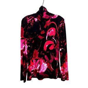 Vintage Women's Long Sleeve Floral Turtleneck Top With Zipper